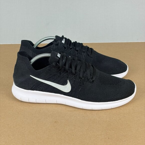 Nike Free RN Flyknit 2017 Athletic Running Shoes Womens 9 Black White Low Top - Picture 3 of 10